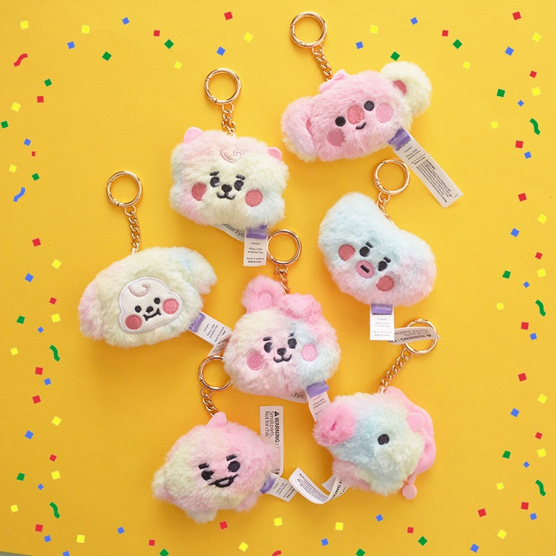 BT21 RAINBOW FLAT FUR KEYRING